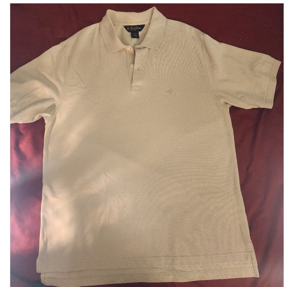 Brooks Brothers Performance Knit Polo Shirt Mens Large Beige Casual Short Sleeve